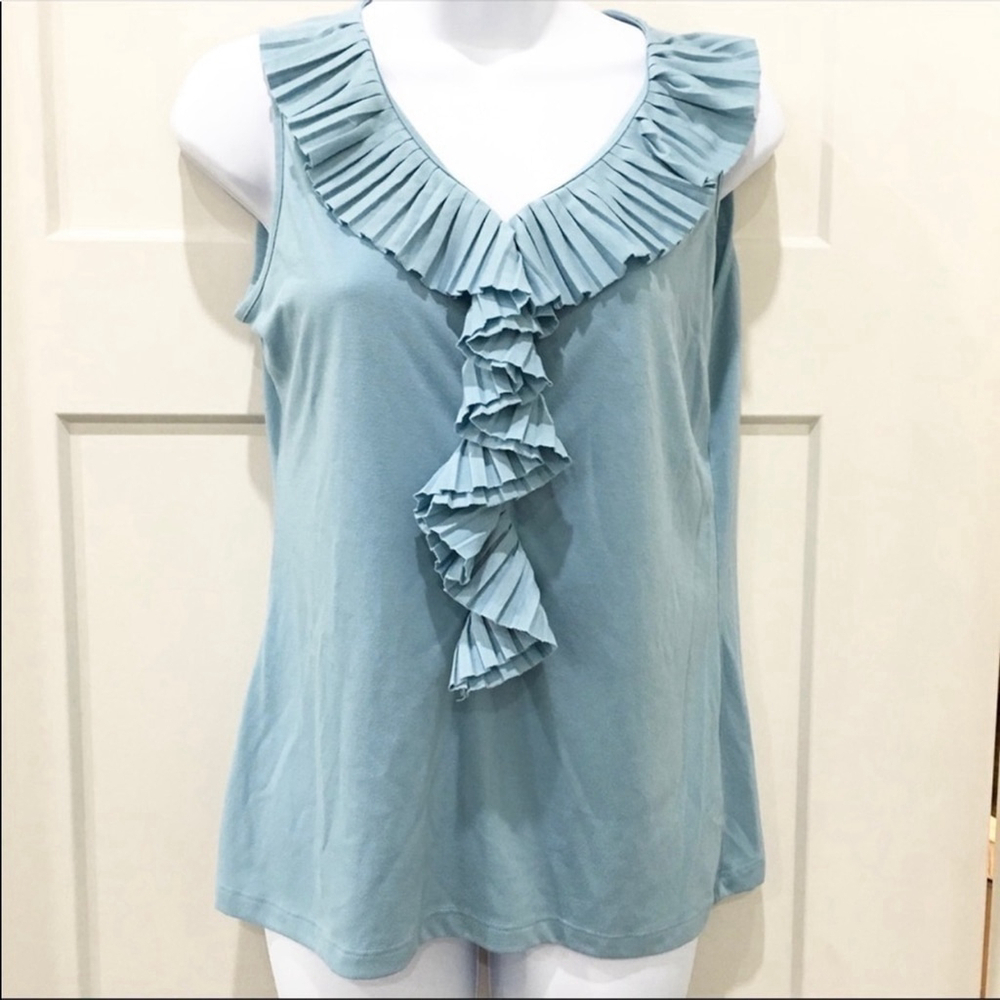 Christopher & Banks Sleeveless ruffle top teal blue green size small - Picture 4 of 7